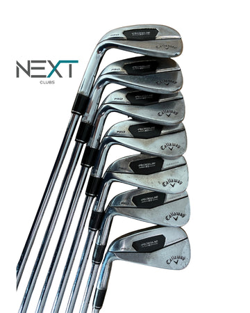 Callaway Rogue ST Pro Eisensatz 5-9+PW+AW Linkshand / Project X Rifle 10SGR Tour Flighted / Extra Stiff Flex