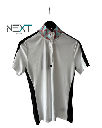 Neu J.Lindeberg Pip Polo Poloshirt Damen Weiß mit schwarz Größe M
