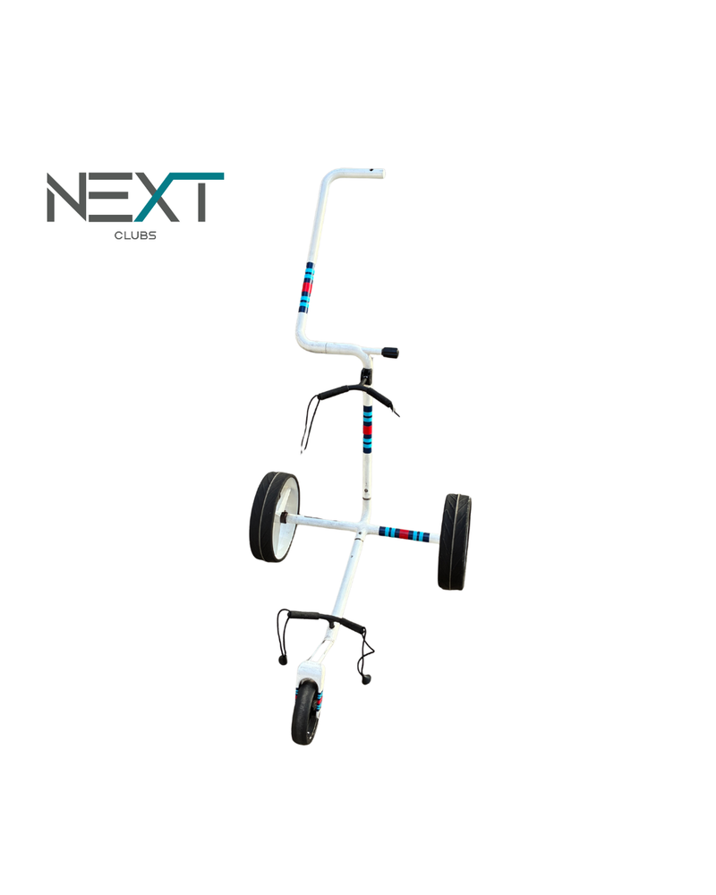 JuCad racing Golf Trolley weiß (Rallyestreifen blau/rot)