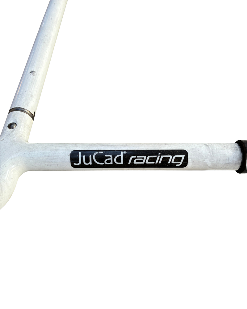 JuCad racing Golf Trolley weiß (Rallyestreifen blau/rot)