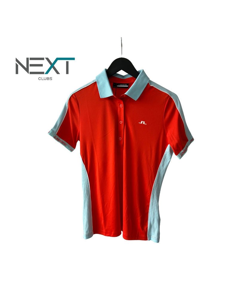 Neu J.Lindeberg Demi Polo Poloshirt Damen Orange / hellblau Größe M