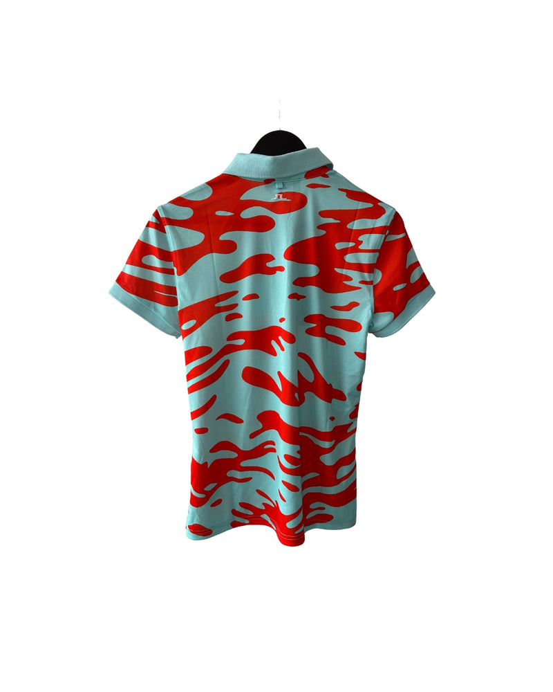 Neu J.Lindeberg Tour Tech Print Polo Poloshirt Damen Hellblau / orange Größe M