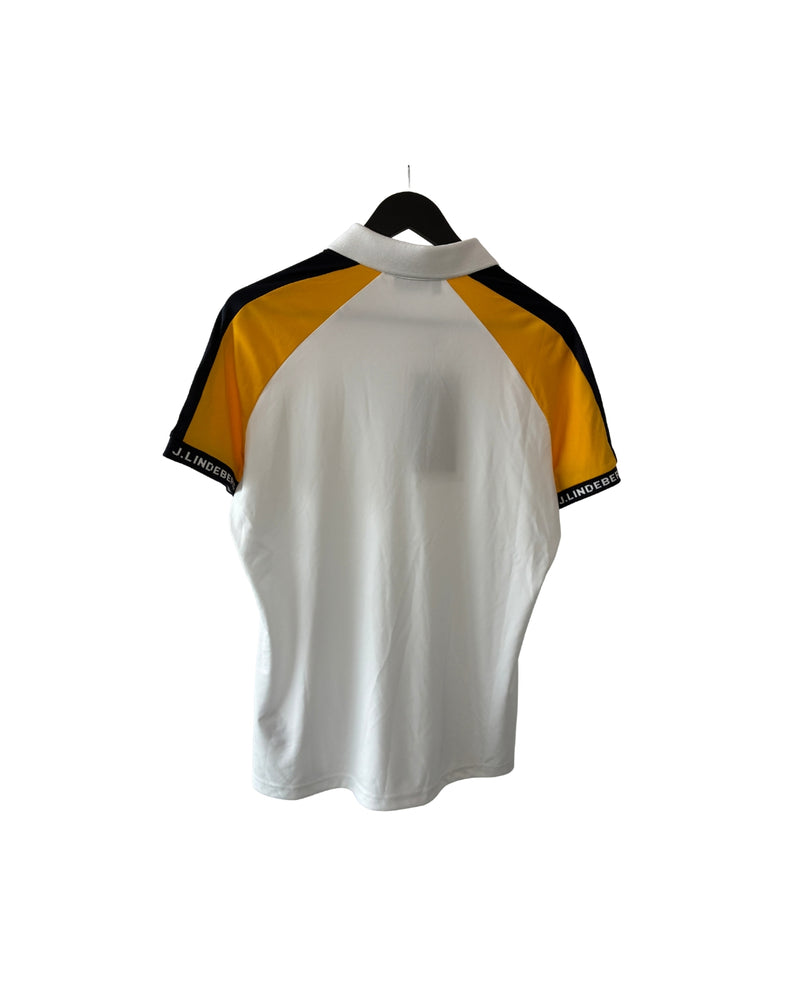 Neu J.Lindeberg Perinne Polo Poloshirt Damen Weiß mit gelb / schwarz Größe XL